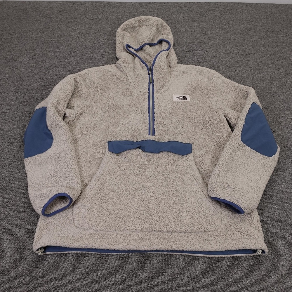 The North Face Hoodie Mens XL Gray Sherpa Fleece 1/4 Zip Pullover Heavyweight